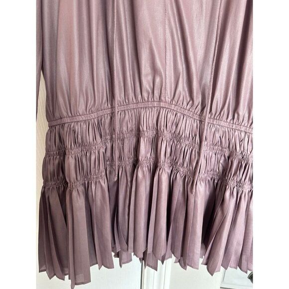 Current Air Smocked Waist Long Sleeve Blouse Smokey Amethyst Tie Neck Med - Picture 6 of 9